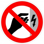 Niet aanraken, behuizing onder spanning, pictogrammen en stickers